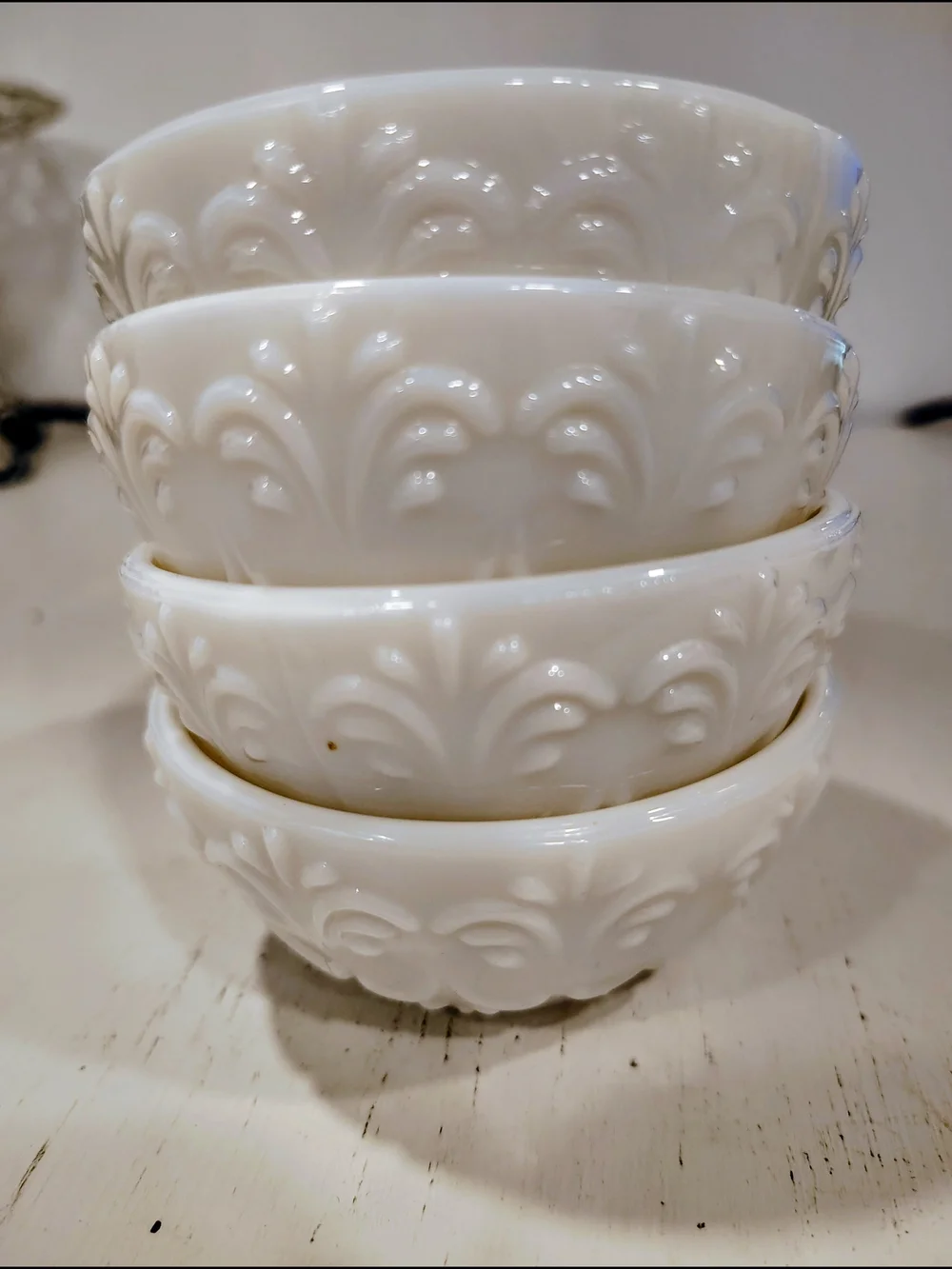 White Embossed Ceramic Serving Bowls - Set of 4